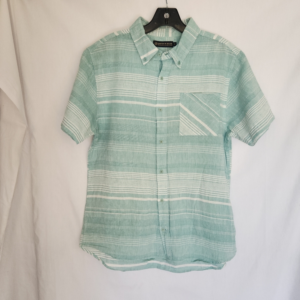 United By Blue Cotton Hemp Striped Button Down  Ridgerunner Shirt M Costal